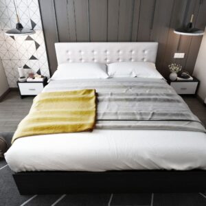 Pat matrimonial Mario tapitat alb 140×200