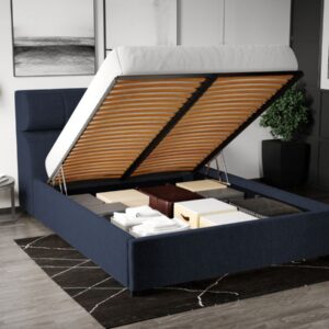 Pat Tapitat Galileo cu somiera rabatabila si lada de depozitare Bleumarin – Eden 16 140×200