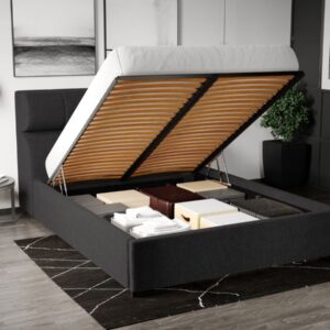 Pat Tapitat Galileo cu somiera rabatabila si lada de depozitare Negru – Eden 21 140×200