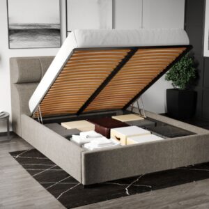 Pat Tapitat Galileo cu somiera rabatabila si lada de depozitare Bej – Eden 4 140×200