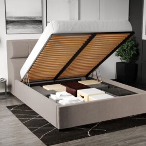 Pat Tapitat Galileo cu somiera rabatabila si lada de depozitare Cappuccino – Jasmine 22 140×200