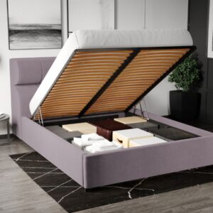 Pat Tapitat Galileo cu somiera rabatabila si lada de depozitare Lila – Jasmine 62 140×200