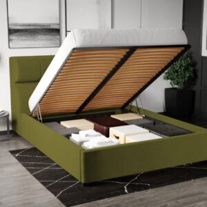 Pat Tapitat Galileo cu somiera rabatabila si lada de depozitare Verde – Riviera 36 140×200