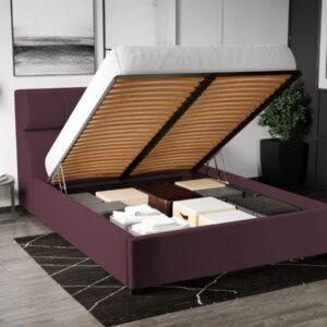 Pat Tapitat Galileo cu somiera rabatabila si lada de depozitare Visiniu – Riviera 69 140×200