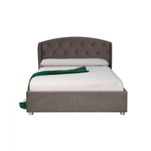 Pat tapitat ROUND, cu somiera rabatabila, spatiu depozitare, maro, 160×200 cm