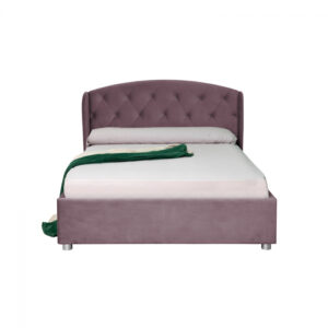 Pat tapitat ROUND, cu somiera rabatabila, spatiu depozitare, mov inchis, 160×200 cm