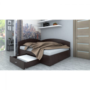 Pat de colt, 140×200 cm, sertar lateral pe role, wenge