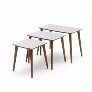 Set 3 masute auxiliare RUYA , maro deschis + crem, 62 47 31x39x50 45 40 cm
