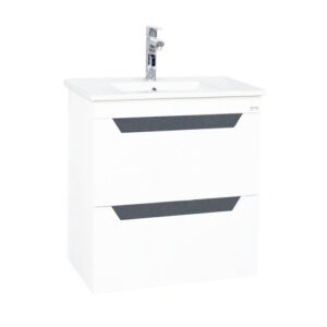 Set Baza cu front MDF si Lavoar, seria 056, 60 cm, suspendata cu sertare, alb + atracit