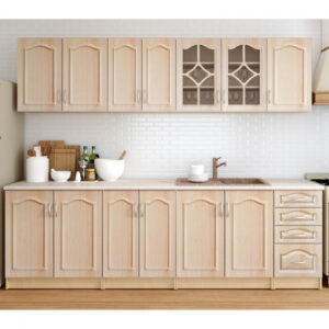 Set Bucatarie OLEA MEBEL, L 260 cm, 8 corpuri, blat termorezistent, mesteacan