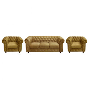 Set CHESTERFIELD 3-1-1, canapea extensibila 3 locuri si 2 fotolii fixe, galben
