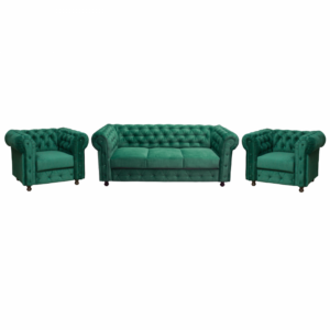 Set CHESTERFIELD 3-1-1, canapea extensibila 3 locuri si 2 fotolii fixe, verde