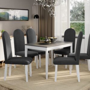 Set Masa Grand Gri + 6 Scaune Grand Gri Inchis