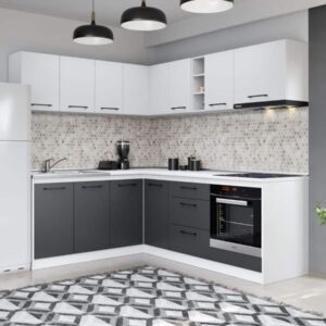 Set Mobila Bucatarie Colt Mina Dual 180*220 Gri Antracit/Alb C112