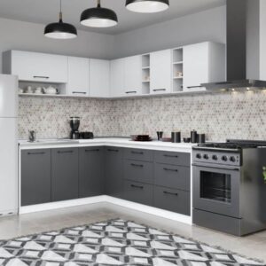 Set Mobila Bucatarie Colt Mina Dual 180*220 Gri Antracit/Alb C120