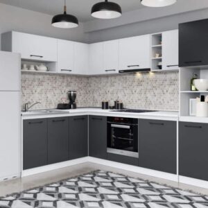 Set Mobila Bucatarie Colt Mina Dual 180*260 Gri Antracit/Alb C111