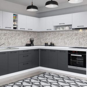 Set Mobila Bucatarie Colt Mina Dual 240*240 Gri Antracit/Alb C113