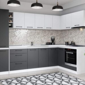 Set Mobila Bucatarie Colt Mina Dual 280*160 Gri Antracit/Alb C116