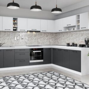 Set Mobila Bucatarie Colt Mina Dual 300*240 Gri Antracit/Alb C114