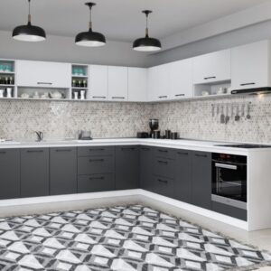 Set Mobila Bucatarie Colt Mina Dual 300*300 Gri Antracit/Alb C117