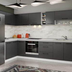 Set Mobila Bucatarie Colt Mina Grafit 140*300 Gri Antracit – C89