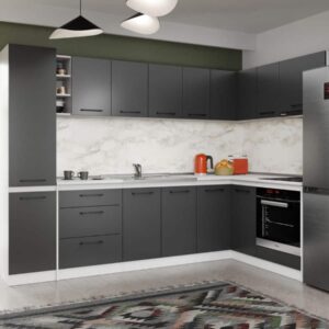 Set Mobila Bucatarie Colt Mina Grafit 280*160 Gri Antracit – C90