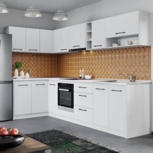 Set Mobila Bucatarie Colt Mina Pure 140*300 Alb C62