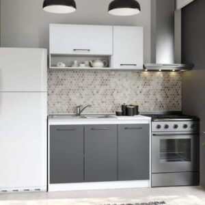 Set Mobila Bucatarie Mina Dual 120 Gri Antracit/Alb C106