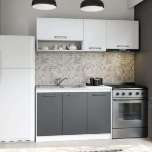Set Mobila Bucatarie Mina Dual 180 Gri Antracit/Alb C105