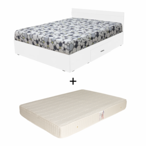 Set Pat Alma, cu sertar, alb + Saltea superortopedica, 160×200 cm