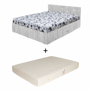 Set Pat Alma, cu sertar, pin antichizat + Saltea superortopedica, 160×200 cm