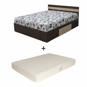 Set Pat Alma, cu sertar, sonoma inchis + deschis + Saltea superortopedica, 160×200 cm