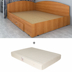Set Pat de colt, cu sertar lateral pe role, cires + Saltea superortopedica, 140×200 cm