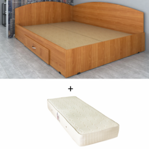 Set Pat de colt, cu sertar lateral pe role, cires + Saltea superortopedica, 90×200 cm