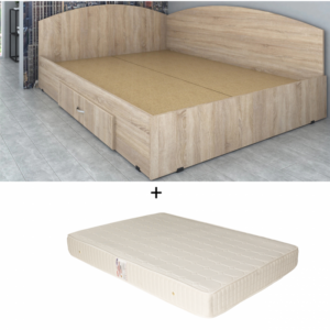 Set Pat de colt, cu sertar lateral pe role, sonoma + Saltea superortopedica, 160×200 cm