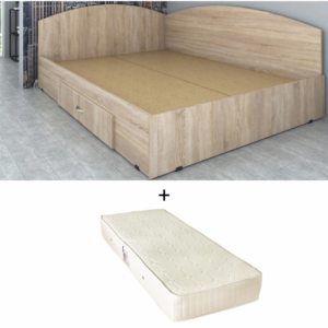 Set Pat de colt, cu sertar lateral pe role, sonoma + Saltea superortopedica, 90×200 cm
