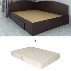 Set Pat de colt, cu sertar lateral pe role, wenge + Saltea superortopedica, 160×200 cm