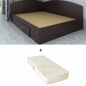 Set Pat de colt, cu sertar lateral pe role, wenge + Saltea superortopedica, 90×200 cm