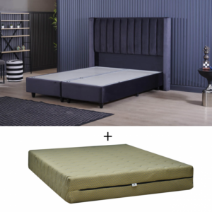 Set Pat tapitat BLACK, 180×200 cm, lada depozitare, negru + Saltea ortopedica Buona Notte Revitalize 15+4, 180×200 cm, H 20 cm, spuma memorie