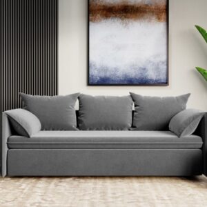 Canapea Extensibila Vanilla Stofa Catifea Gri Deschis