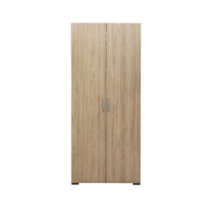 Dulap CORINNE, 2 usi, 1 raft, bara de haine, sonoma deschis, cant sonoma inchis, 80x50x188 cm