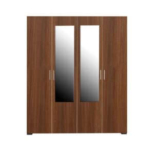 Dulap CORINNE, oglinzi, 4 usi, 4 rafturi, bara de haine, nuc, cant vanilie, 160x50x188 cm