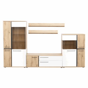 Living MOLTO Z.A, 5 corpuri, corp artisan, fronturi MDF artisan + alb, 336x53x201 cm