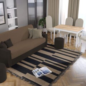 Pachet Mobila Canapea Corsica Crem / Maro + Masa Grand Stejar Auriu + 4 Scaune Grand Crem