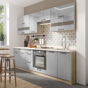 Set Bucatarie FAVORIT A Plus LATTE, L 270, 8 corpuri, fara blat termorezistent, corp sonoma, froturi latte lucios