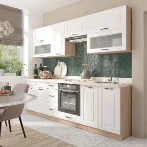 Set Bucatarie SMART A Plus, L 270, 8 corpuri, fara blat termorezistent, corp sonoma, fronturi alb mat