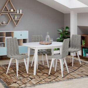 Set Masa Extensibila Rosa + 4 Scaune Karma Tapitate Gri