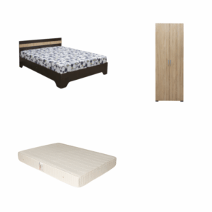 Set Pat Alma 140×200 cm cu picioare + Saltea superortopedica 140×200 cm + Dulap Corinne 2 usi bara haine